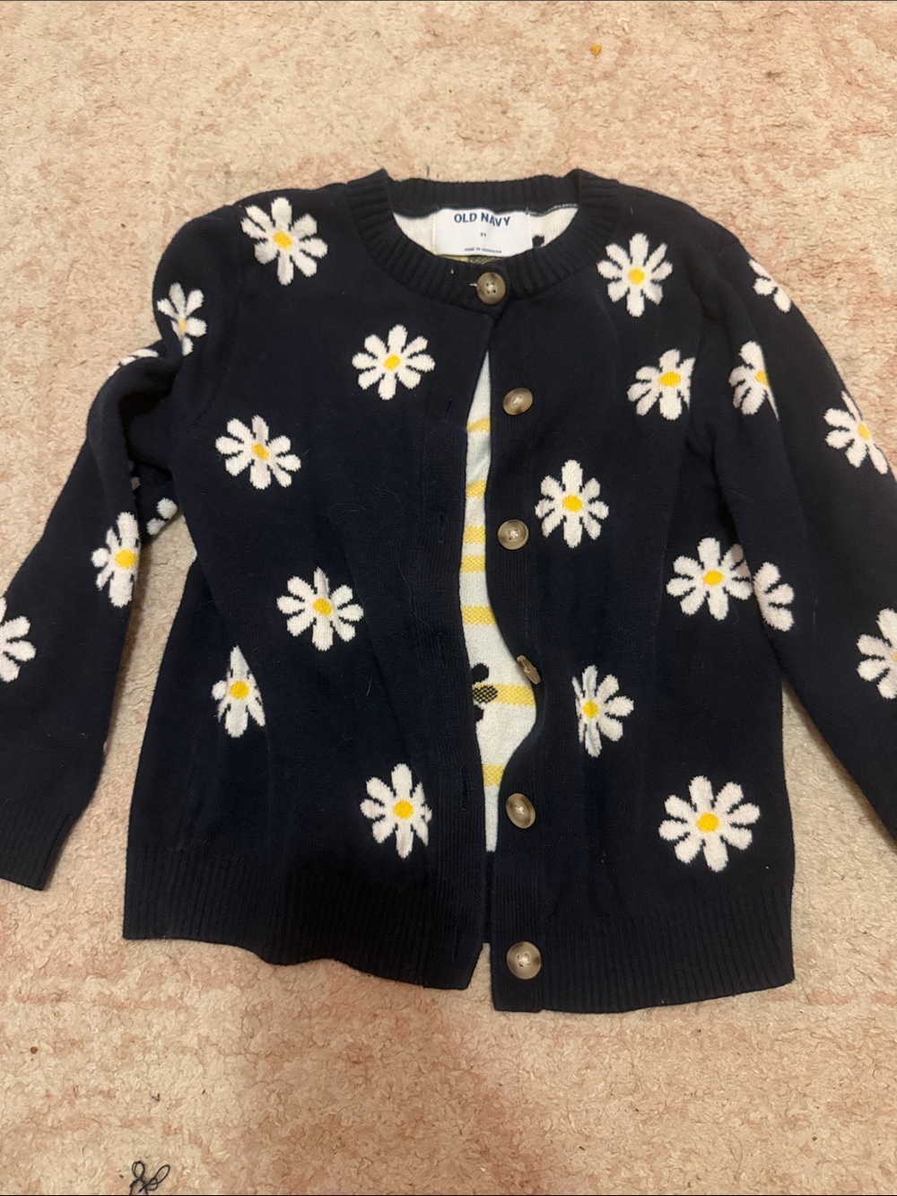 Old Navy Navy Cardigan with White & Yellow Daisy Pattern